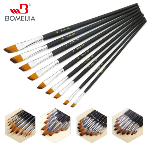 BOMEIJIA 9Pcs Artist Paint Brush Round Pointed Flat Oblique Art Paint Brushes For Oil Watercolor Acrylic Painting Art Supplies